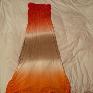 Elegant Ombre Strapless Dress - Orange and Brown